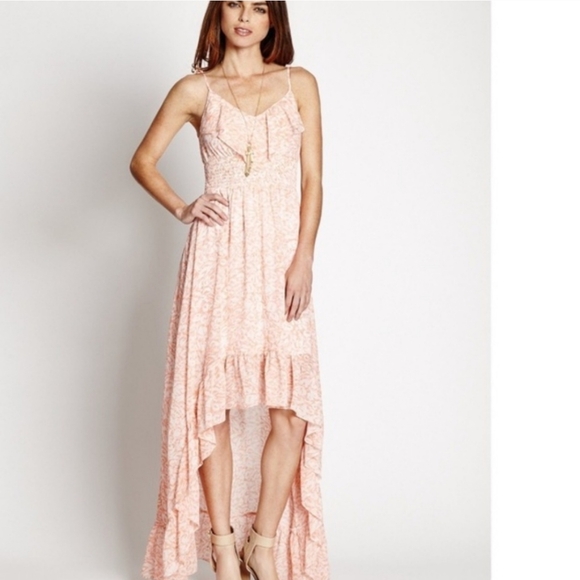 Guess Cottage Core Summer Dress Medium High Low Pink Maxi Dress NWT Flowy Boho - Picture 2 of 8